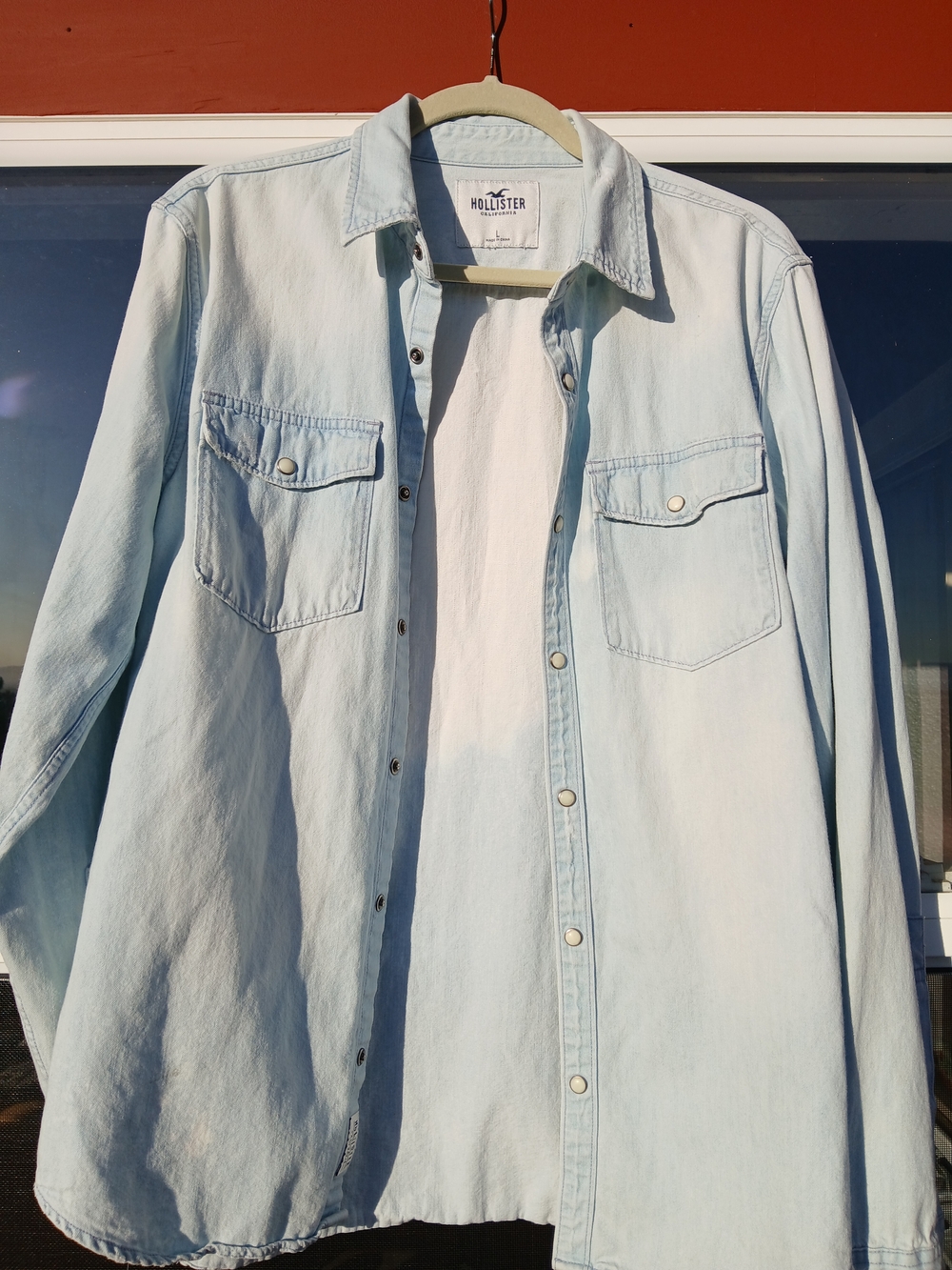 Hollister Light Wash Denim Shirt Jacket - Pale Blue